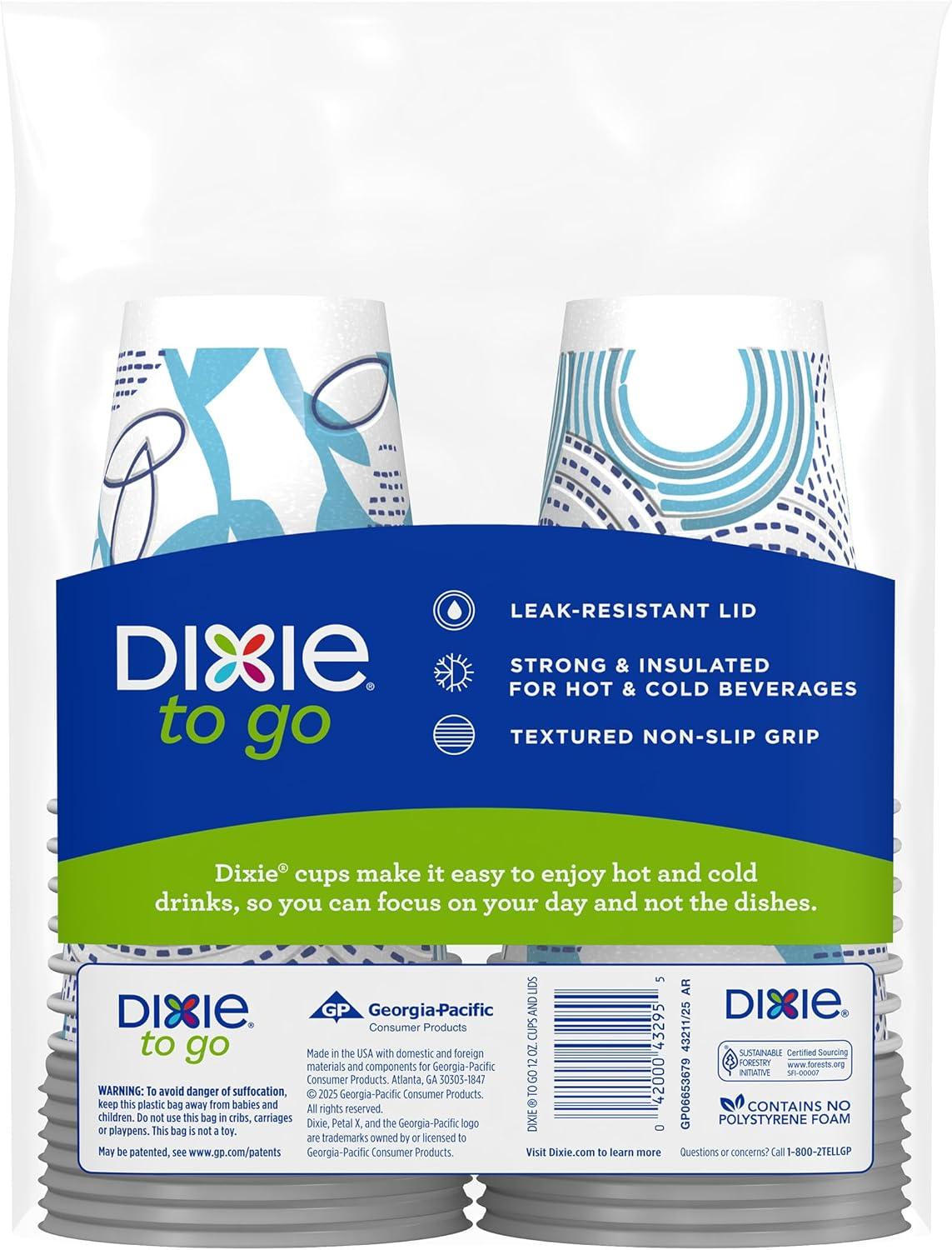 image:imageDixie To Go Paper Coffee Cups With Lids 12 oz 66 ct Disposable Insulated Paper Cups for OnTheGo Hot or Cold Beverages12 Ounces 14 Count