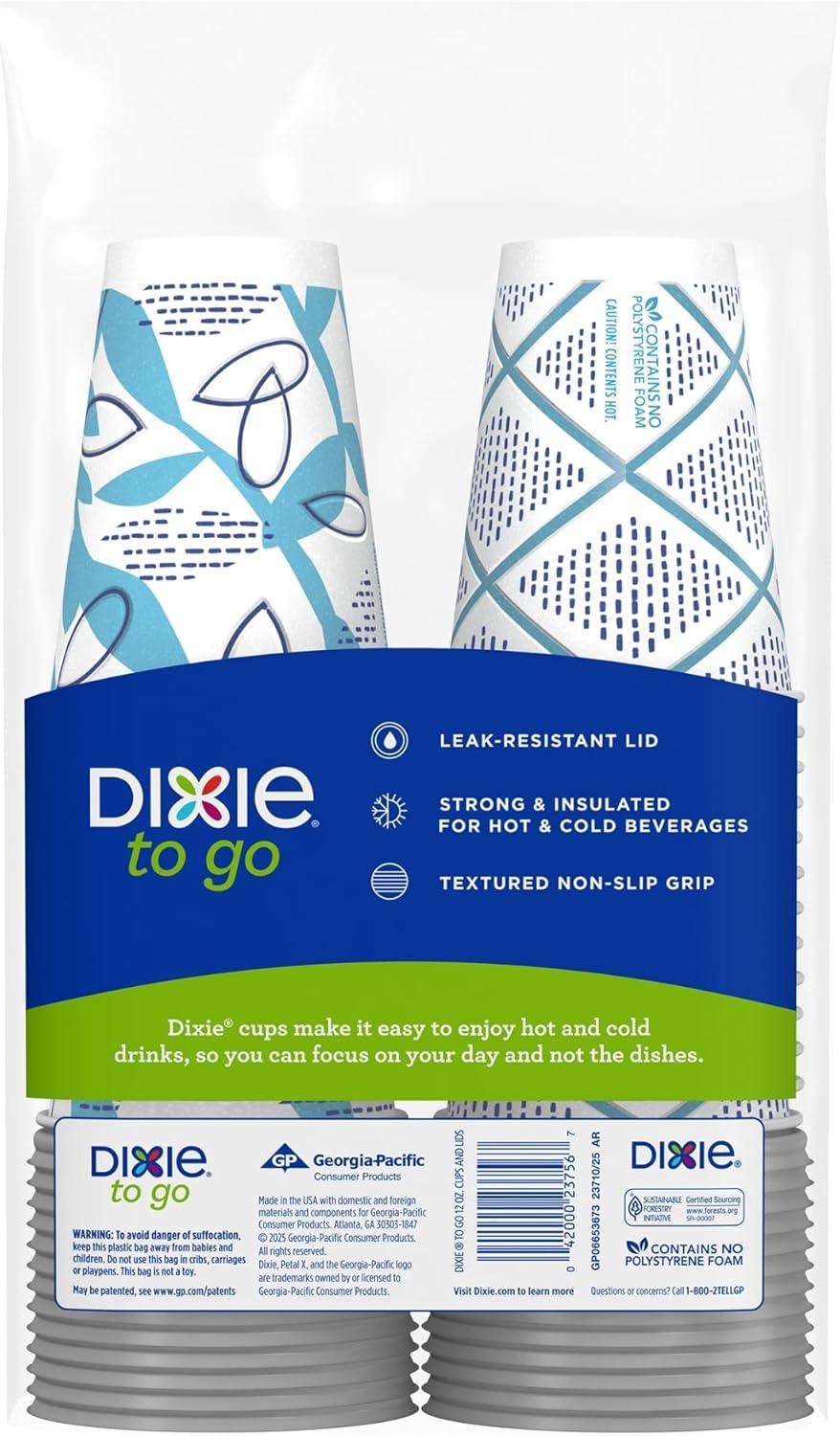 image:imageDixie To Go Paper Coffee Cups With Lids 12 oz 66 ct Disposable Insulated Paper Cups for OnTheGo Hot or Cold Beverages12 Ounces 156 Count