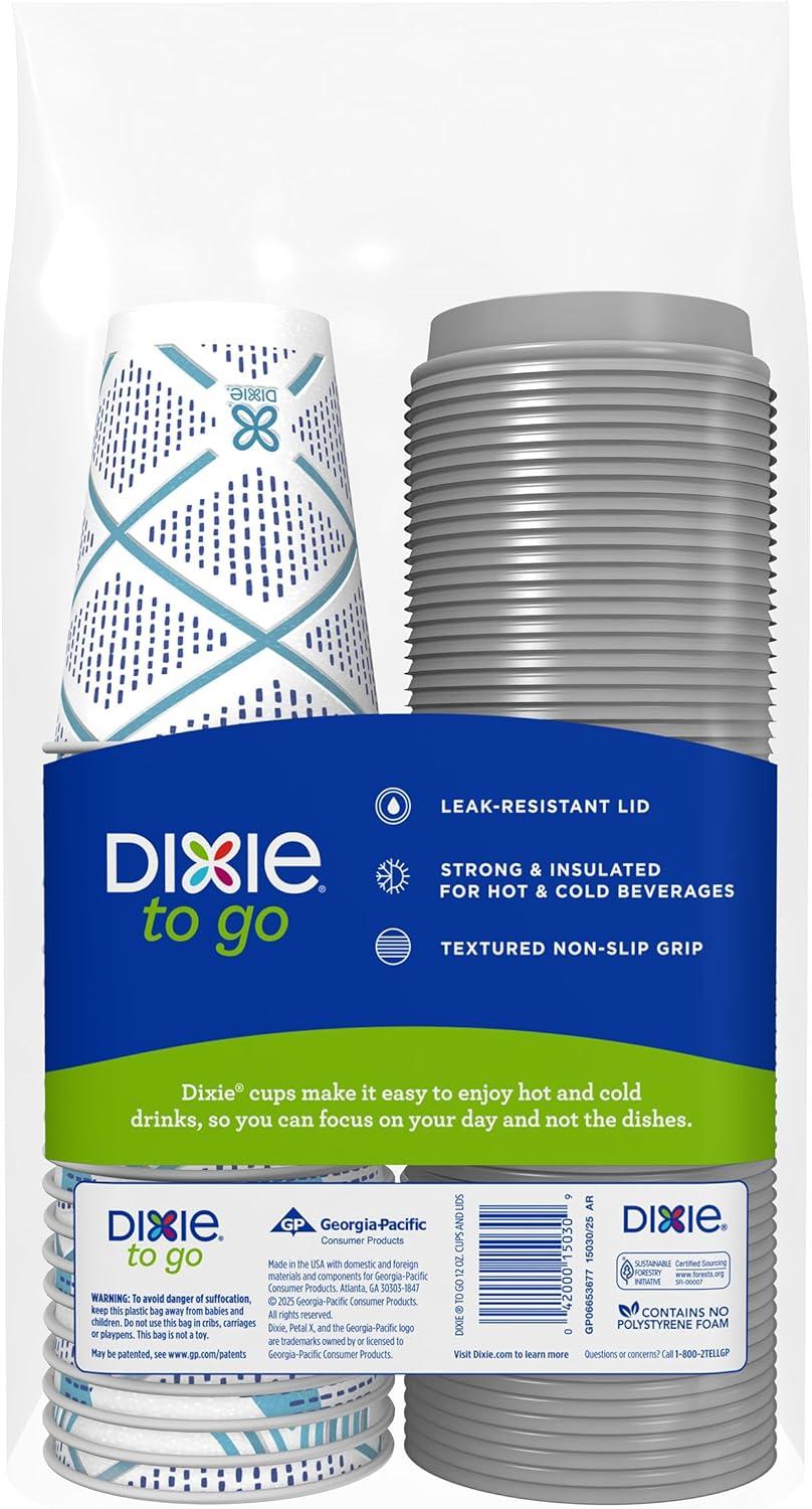 image:imageDixie To Go Paper Coffee Cups With Lids 12 oz 66 ct Disposable Insulated Paper Cups for OnTheGo Hot or Cold Beverages12 Ounces