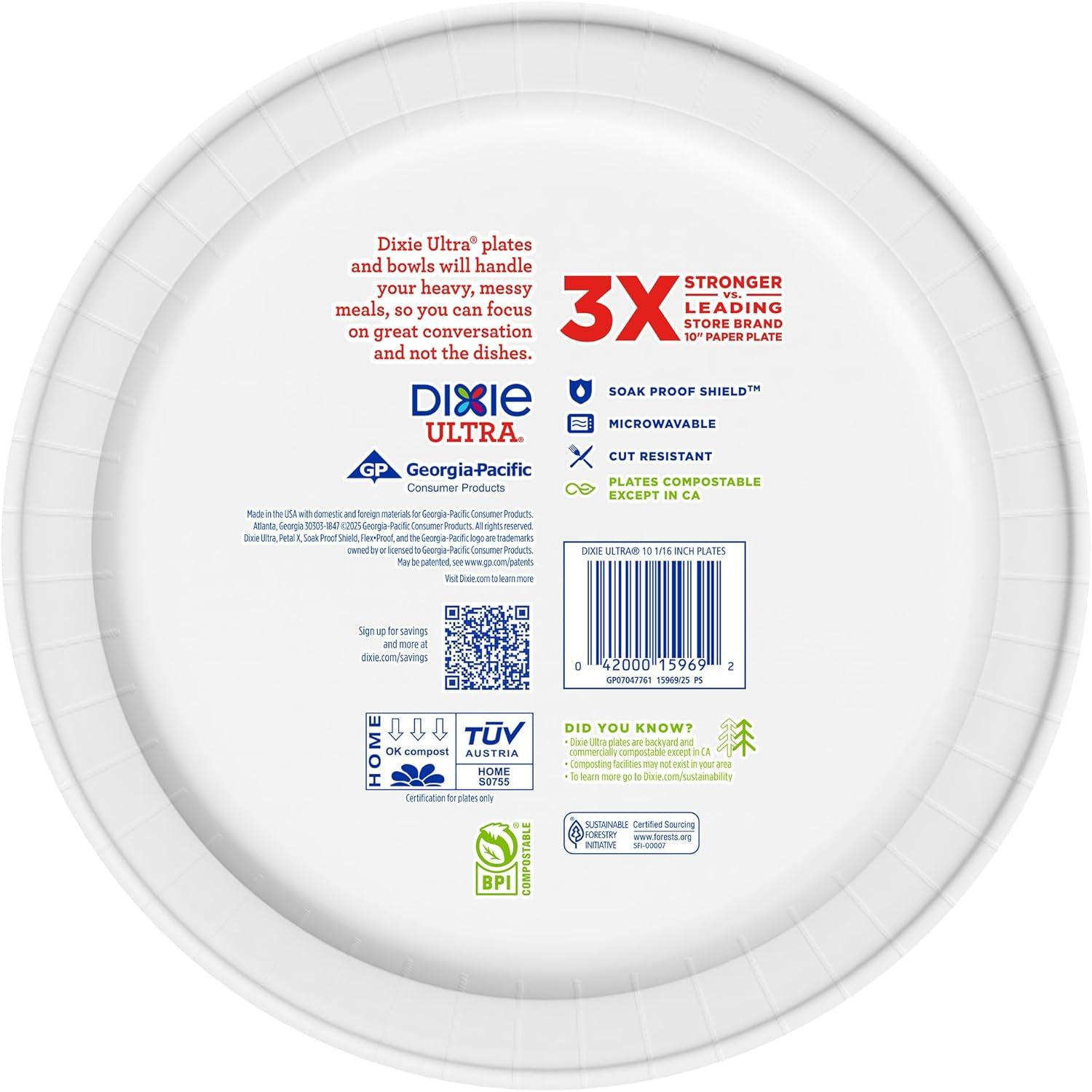image:imageDixie Ultra Large Paper Plates 10 Inch 43 Count Pack of 4 3X Stronger Heavy Duty MicrowaveSafe SoakProof Cut Resistant Disposable Plates for Heavy Messy Meals100 Count Pack of 1
