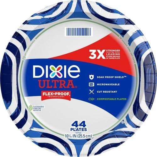 image:imageDixie Ultra Large Paper Plates 10 Inch 43 Count Pack of 4 3X Stronger Heavy Duty MicrowaveSafe SoakProof Cut Resistant Disposable Plates for Heavy Messy Meals44 Count Pack of 2