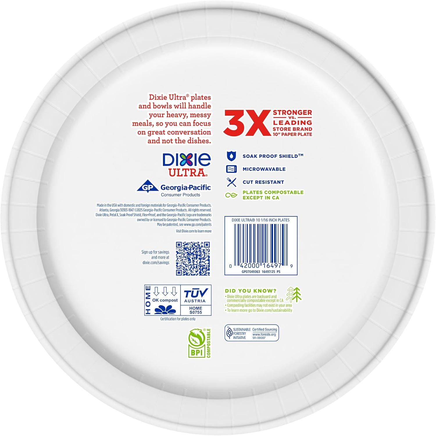image:imageDixie Ultra Large Paper Plates 10 Inch 43 Count Pack of 4 3X Stronger Heavy Duty MicrowaveSafe SoakProof Cut Resistant Disposable Plates for Heavy Messy Meals172 Count Pack of 1