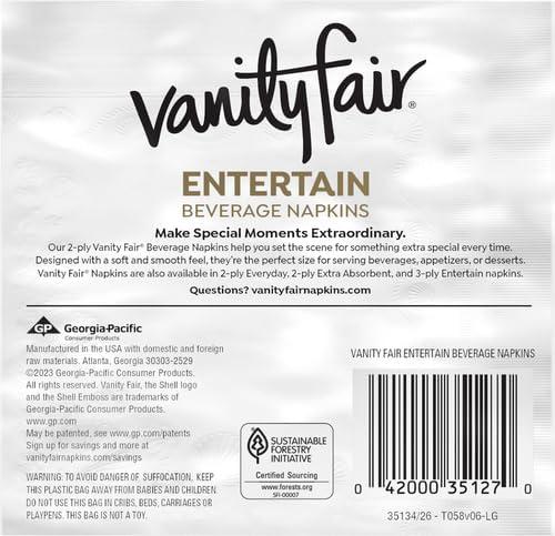 image:imageVanity Fair Entertain Beverage Paper Napkins White 2Ply 40 Count 49 x 49 Disposable Napkins for Entertaining40 Count Pack of 12