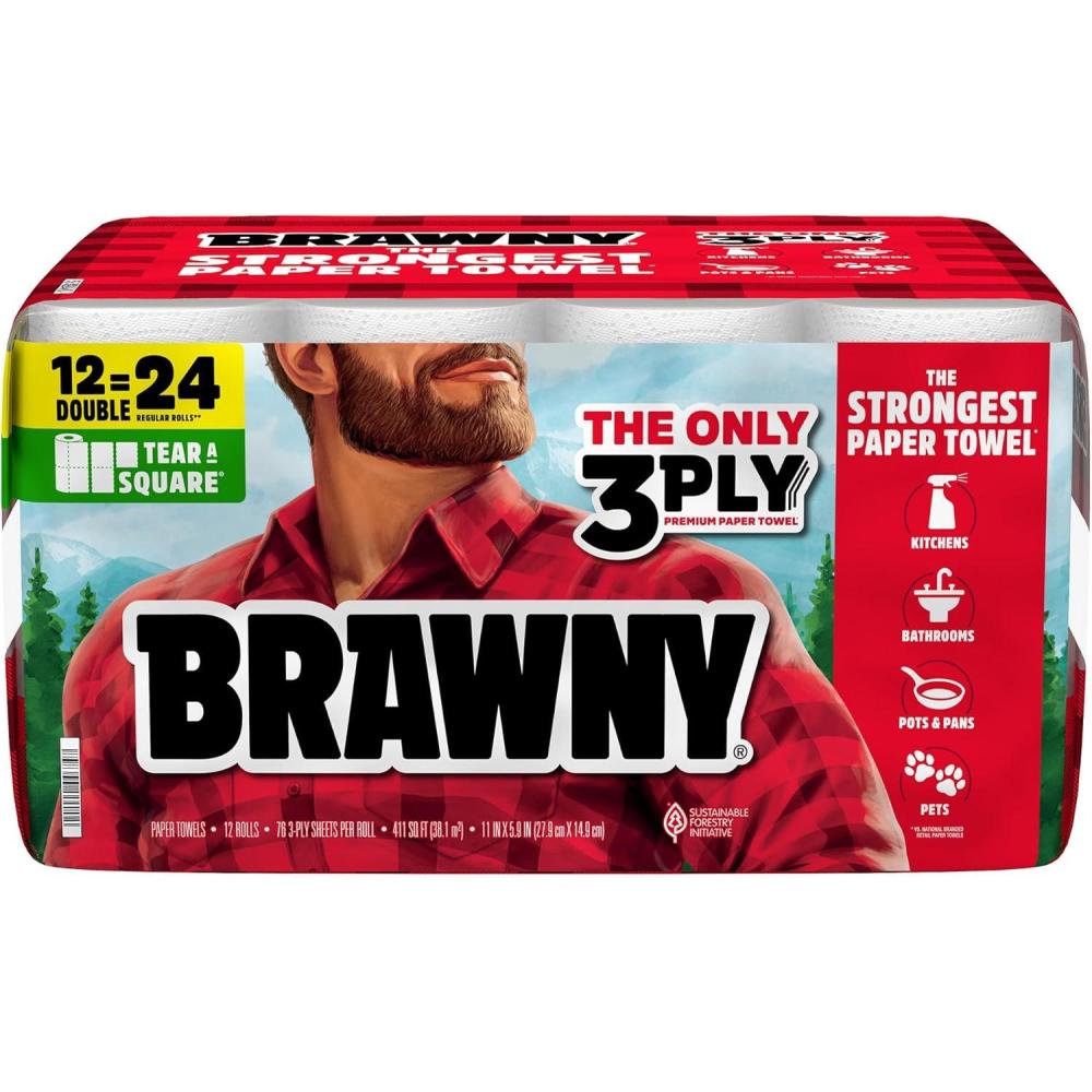 image:imageBrawny TearASquare 3Ply Paper Towels 12 XL Family Rolls  30 Regular Rolls Strong Absorbent and Durable with 3 Sheet Sizes Quarter Half Full12 Double Rolls
