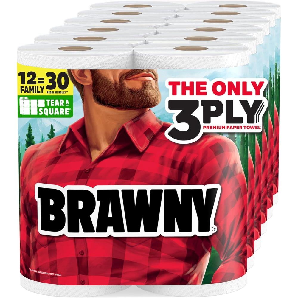 image:imageBrawny TearASquare 3Ply Paper Towels 12 XL Family Rolls  30 Regular Rolls Strong Absorbent and Durable with 3 Sheet Sizes Quarter Half Full12 XL Family Rolls