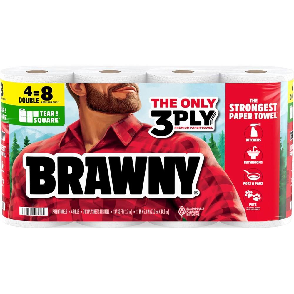 image:imageBrawny TearASquare 3Ply Paper Towels 12 XL Family Rolls  30 Regular Rolls Strong Absorbent and Durable with 3 Sheet Sizes Quarter Half Full4 Double Rolls