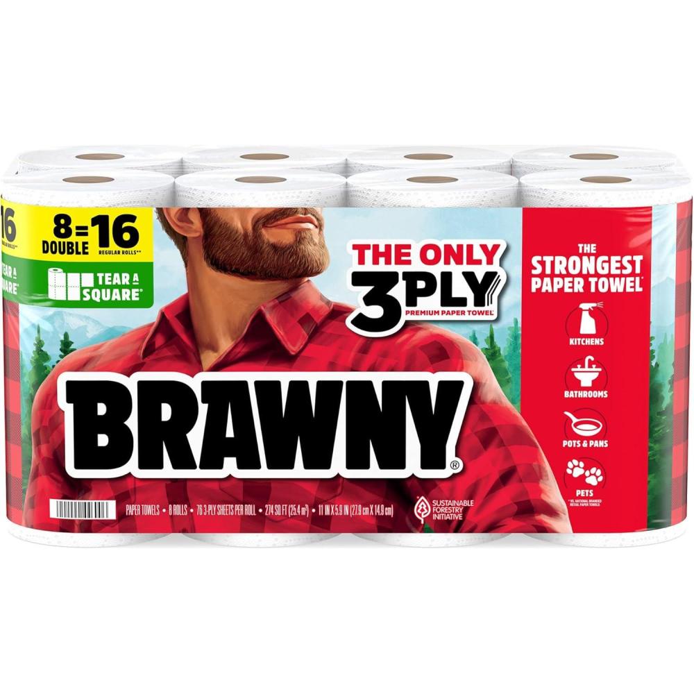 image:imageBrawny TearASquare 3Ply Paper Towels 12 XL Family Rolls  30 Regular Rolls Strong Absorbent and Durable with 3 Sheet Sizes Quarter Half Full8 Double Rolls