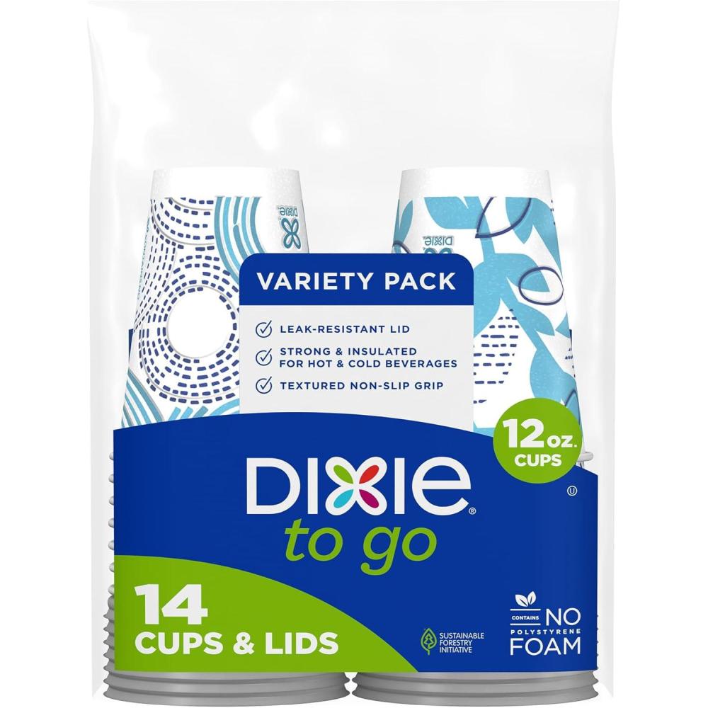 image:imageDixie To Go Paper Coffee Cups With Lids 12 oz 66 ct Disposable Insulated Paper Cups for OnTheGo Hot or Cold Beverages12 Ounces 14 Count