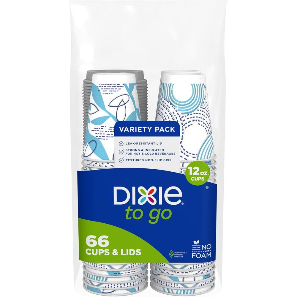 image:imageDixie To Go Paper Coffee Cups With Lids 12 oz 66 ct Disposable Insulated Paper Cups for OnTheGo Hot or Cold Beverages12 Ounces