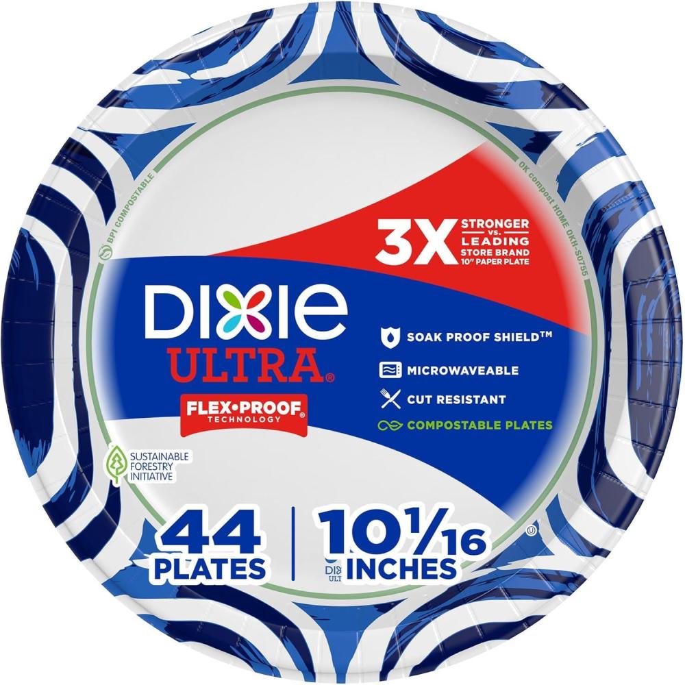 image:imageDixie Ultra Large Paper Plates 10 Inch 43 Count Pack of 4 3X Stronger Heavy Duty MicrowaveSafe SoakProof Cut Resistant Disposable Plates for Heavy Messy Meals44 Count Pack of 8