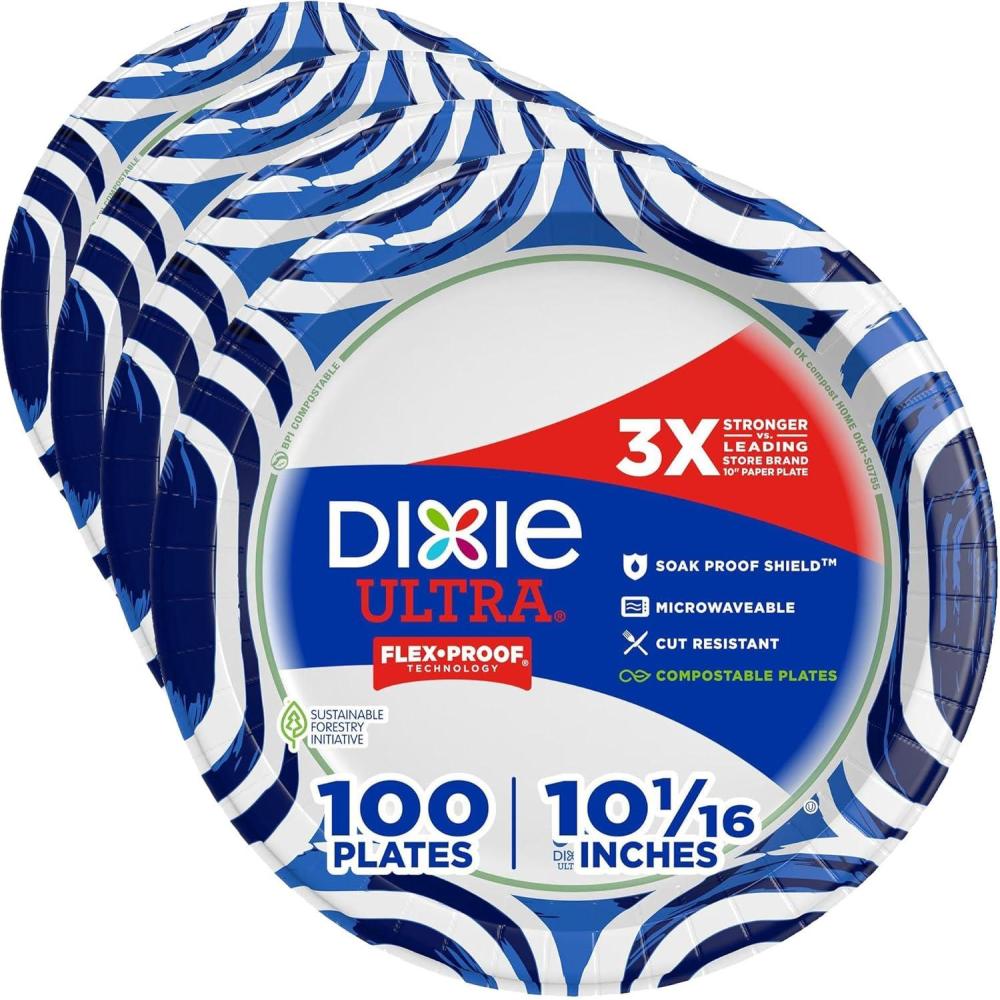 image:imageDixie Ultra Large Paper Plates 10 Inch 43 Count Pack of 4 3X Stronger Heavy Duty MicrowaveSafe SoakProof Cut Resistant Disposable Plates for Heavy Messy Meals100 Count Pack of 4