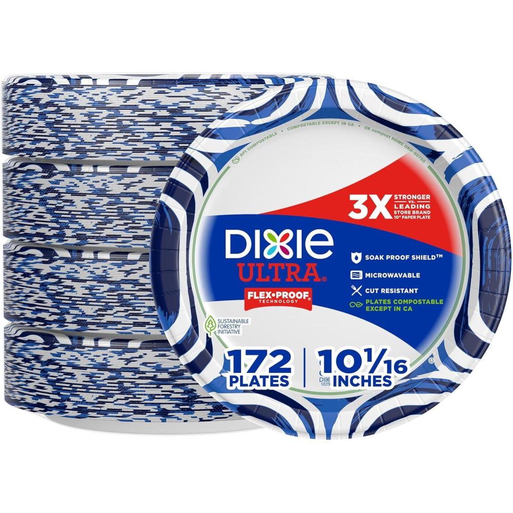 image:imageDixie Ultra Large Paper Plates 10 Inch 43 Count Pack of 4 3X Stronger Heavy Duty MicrowaveSafe SoakProof Cut Resistant Disposable Plates for Heavy Messy Meals172 Count Pack of 1