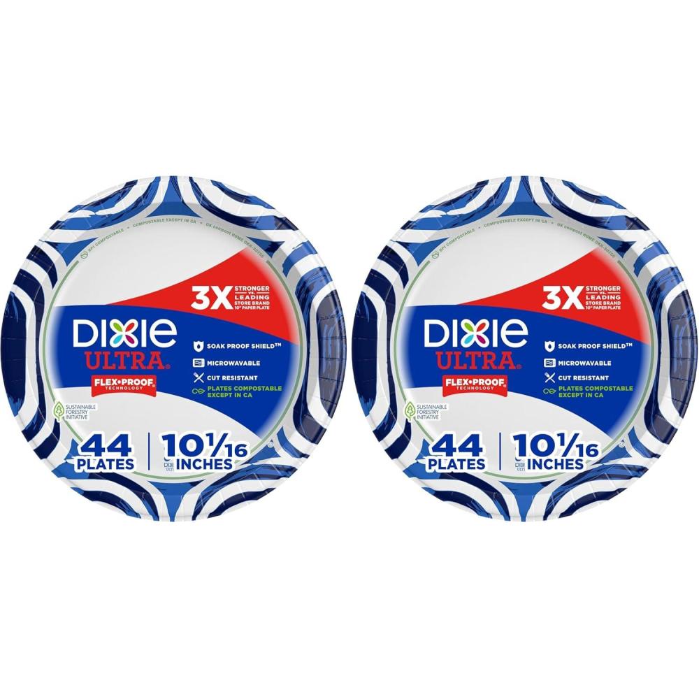 image:imageDixie Ultra Large Paper Plates 10 Inch 43 Count Pack of 4 3X Stronger Heavy Duty MicrowaveSafe SoakProof Cut Resistant Disposable Plates for Heavy Messy Meals44 Count Pack of 2