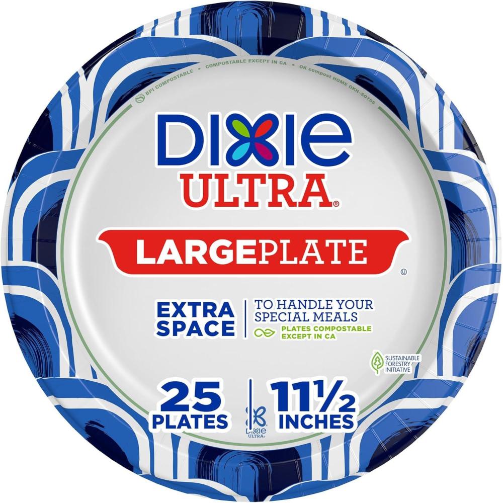 image:imageDixie Ultra Large Paper Plates 11 Inch 25 Count 3X Stronger Heavy Duty MicrowaveSafe SoakProof Cut Resistant Great for Heavy Messy MealsExtra Large Pack of 1