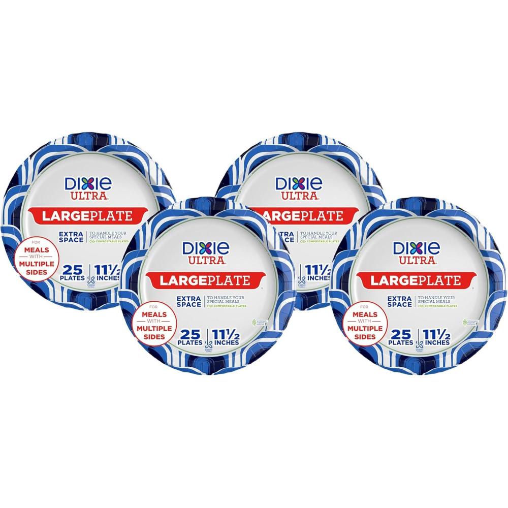 image:imageDixie Ultra Large Paper Plates 11 Inch 25 Count 3X Stronger Heavy Duty MicrowaveSafe SoakProof Cut Resistant Great for Heavy Messy MealsExtra Large Pack of 4