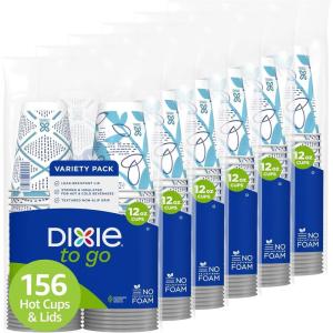 Dixie To Go Paper Coffee Cups With Lids, 12 oz, 66 ct, Disposable Insulated Paper Cups for On-The-Go Hot or Cold Beverages(12 Ounces (156 Count))