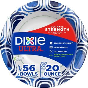 Dixie Ultra, Large Paper Bowls, 20 Oz, 25 Count (Pack of 6), Microwave Safe, Compostable, Disposable Bowls Great For Breakfast, Lunch, And Dinner Meals(56 Count (Pack of 1))