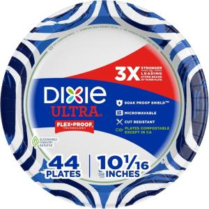 Dixie Ultra, Large Paper Plates, 10 Inch, 43 Count (Pack of 4), 3X Stronger*, Heavy Duty, Microwave-Safe, Soak-Proof, Cut Resistant, Disposable Plates for Heavy, Messy Meals(44 Count (Pack of 1))