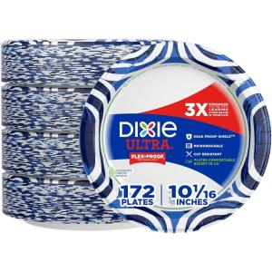 Dixie Ultra, Large Paper Plates, 10 Inch, 43 Count (Pack of 4), 3X Stronger*, Heavy Duty, Microwave-Safe, Soak-Proof, Cut Resistant, Disposable Plates for Heavy, Messy Meals(172 Count (Pack of 1))