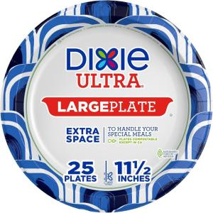 Dixie Ultra, Large Paper Plates, 11 Inch, 25 Count, 3X Stronger*, Heavy Duty, Microwave-Safe, Soak-Proof, Cut Resistant, Great for Heavy, Messy Meals(Extra Large (Pack of 1))