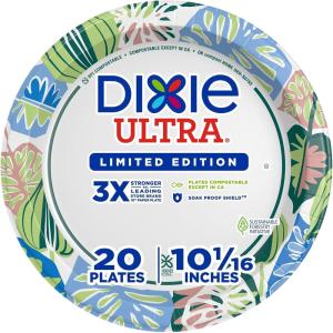 Dixie Ultra Limited Edition Paper Plate, 10 in. Dinner-Size Printed Disposable Plates, 20 Ct
