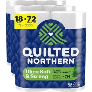 Quilted Northern Ultra Soft & Strong Toilet Paper, 18 Mega Rolls = 72 Regular Rolls, 5X Stronger*, Premium Soft Toilet Tissue(18 Rolls (Pack of 1))