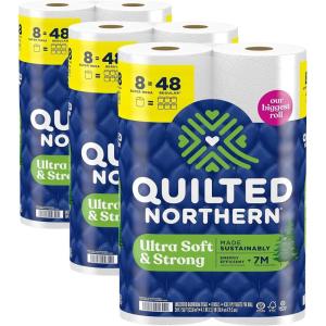 Quilted Northern Ultra Soft & Strong Toilet Paper, 18 Mega Rolls = 72 Regular Rolls, 5X Stronger*, Premium Soft Toilet Tissue(8 Rolls (Pack of 3))