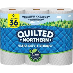 Quilted Northern Ultra Soft & Strong Toilet Paper, 18 Mega Rolls = 72 Regular Rolls, 5X Stronger*, Premium Soft Toilet Tissue(9 Count (Pack of 1))