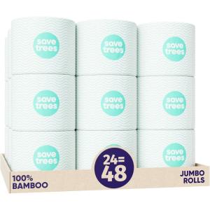 Save Trees Bamboo Toilet Paper -24 Rolls Of Septic Safe Organic Toilet Paper 3-ply, 300 Sheets Per Roll – PFAs Free, FSC Certified, Plastic & Chemical Free – For Home, Boat & RV Use(24)