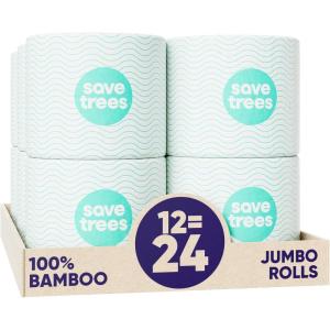 Save Trees Bamboo Toilet Paper -24 Rolls Of Septic Safe Organic Toilet Paper 3-ply, 300 Sheets Per Roll – PFAs Free, FSC Certified, Plastic & Chemical Free – For Home, Boat & RV Use(12)