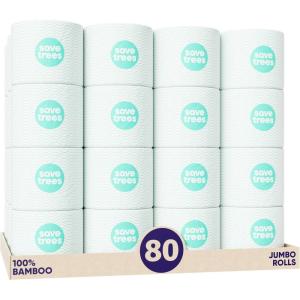 Save Trees Bamboo Toilet Paper -24 Rolls Of Septic Safe Organic Toilet Paper 3-ply, 300 Sheets Per Roll – PFAs Free, FSC Certified, Plastic & Chemical Free – For Home, Boat & RV Use(80)