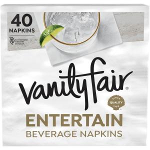 Vanity Fair Entertain Beverage Paper Napkins, White, 2-Ply, 40 Count, 4.9″ x 4.9″, Disposable Napkins for Entertaining(40 Count (Pack of 1))